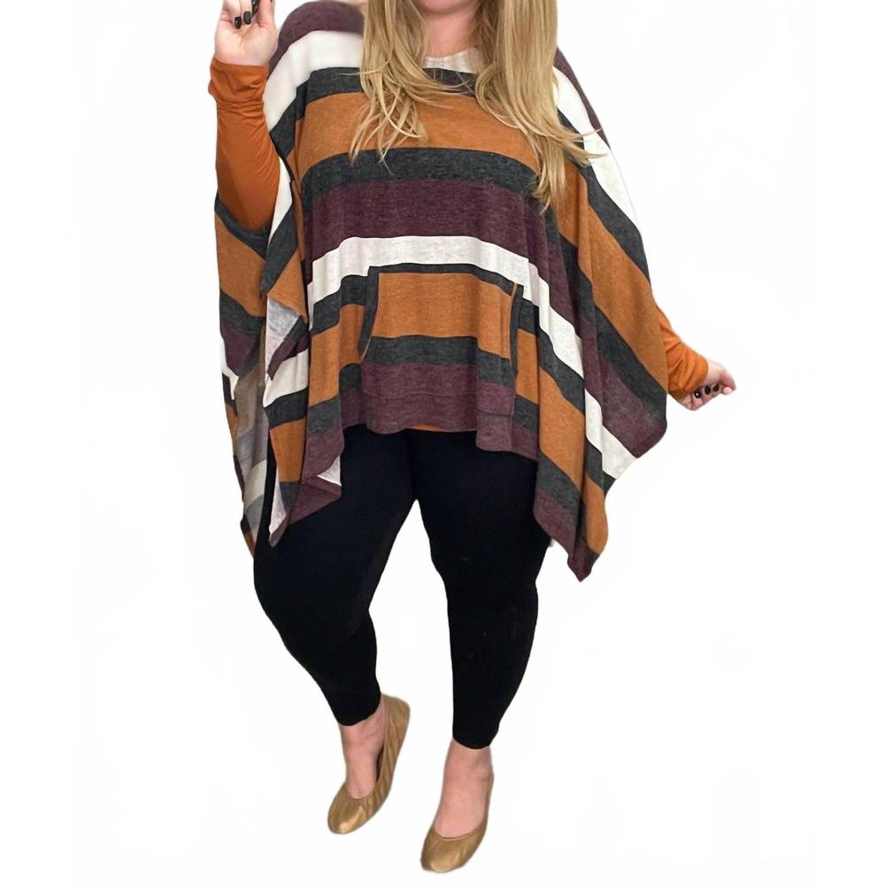NEW ODDI fall hayride striped poncho in multi color - Picture 3 of 5